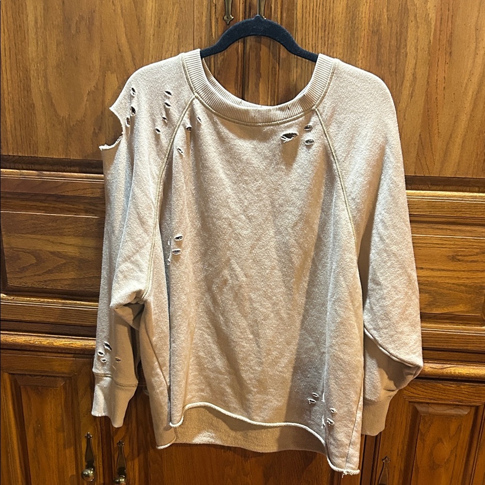 Aerie Distressed Tan Sweatshirt